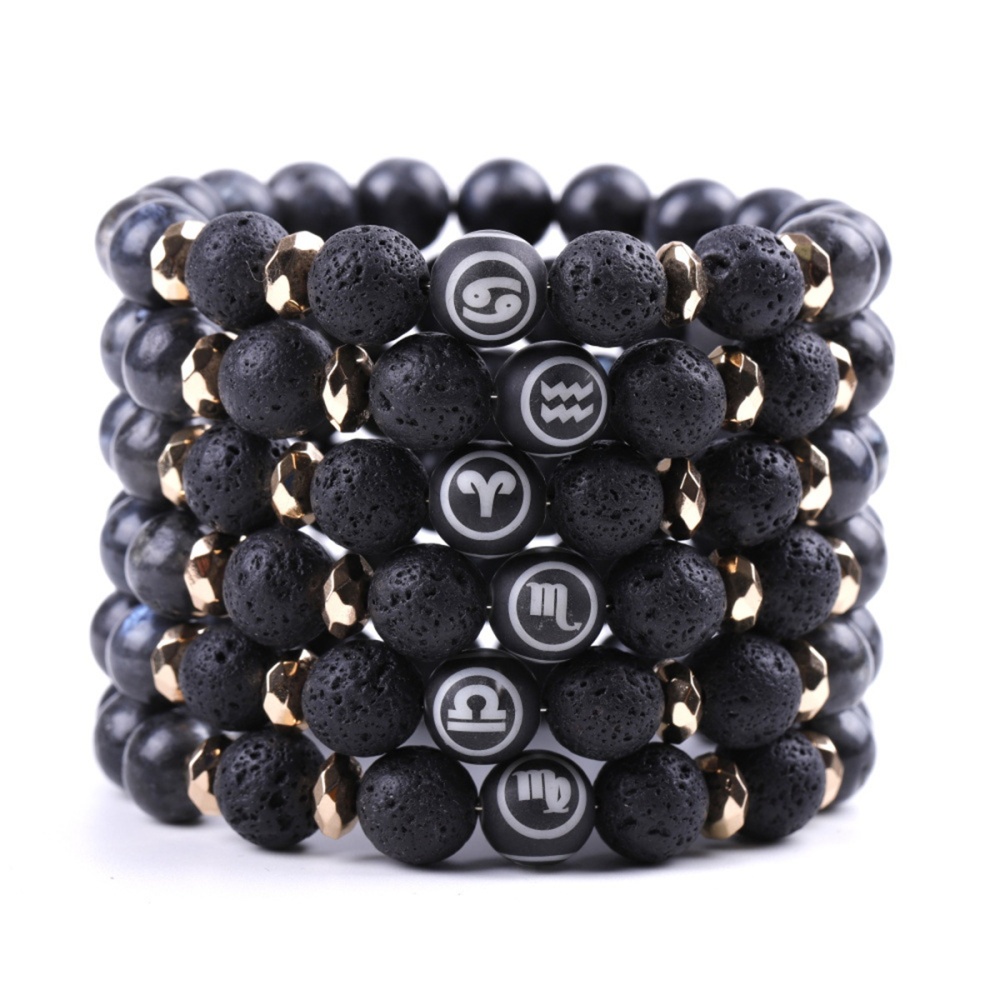 10mm Black Labradorite Zodiac Bracelets for Women Men 12 Constellations Healing Crystal Stretch Bracelet Zodiac Sign wood Horoscope Spiritual Jewelry Birthday Gift