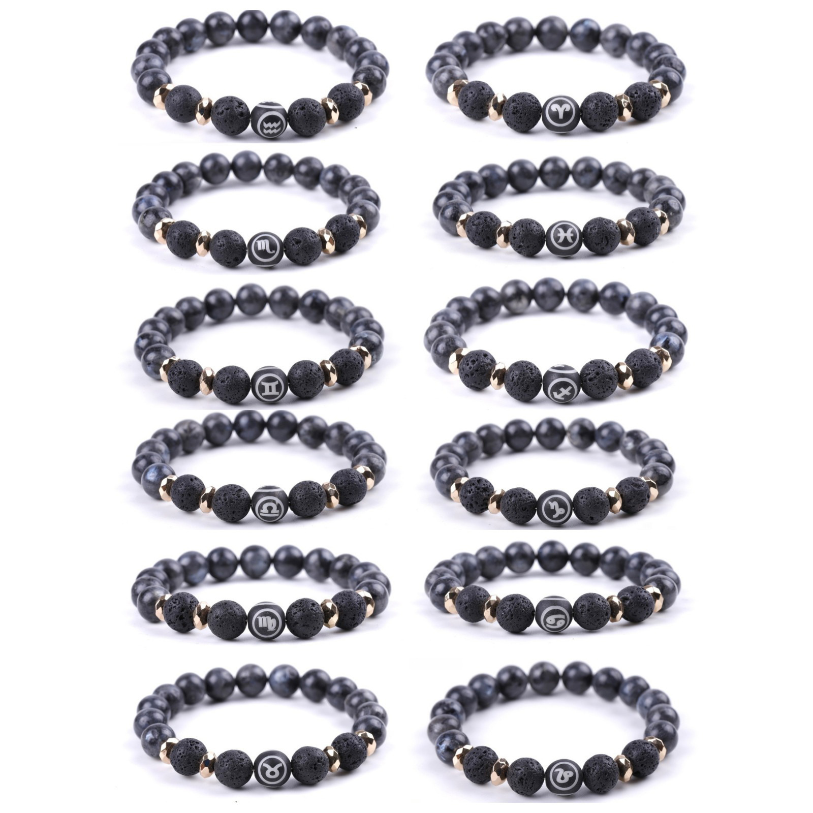 10mm Black Labradorite Zodiac Bracelets for Women Men 12 Constellations Healing Crystal Stretch Bracelet Zodiac Sign wood Horoscope Spiritual Jewelry Birthday Gift