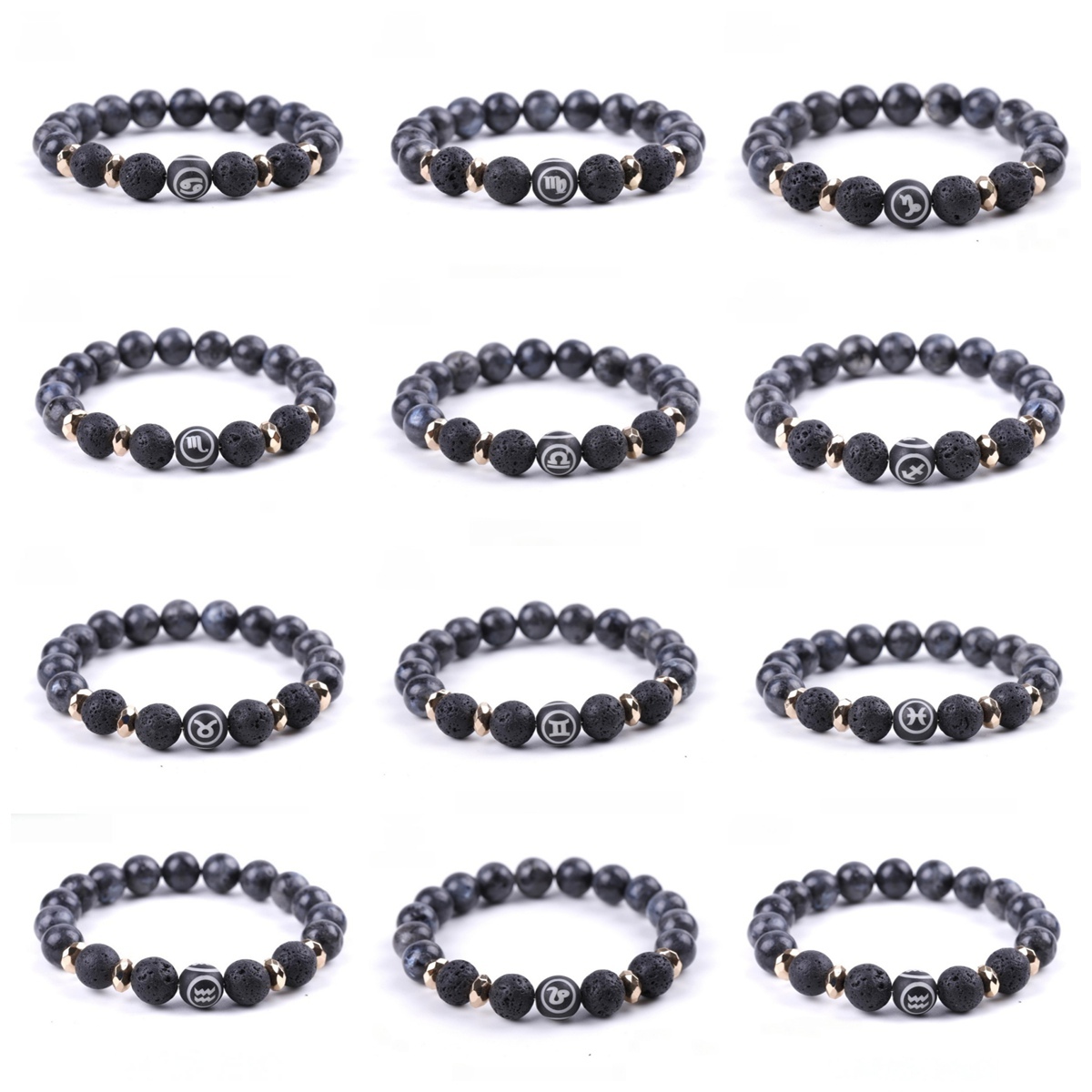 10mm Black Labradorite Zodiac Bracelets for Women Men 12 Constellations Healing Crystal Stretch Bracelet Zodiac Sign wood Horoscope Spiritual Jewelry Birthday Gift