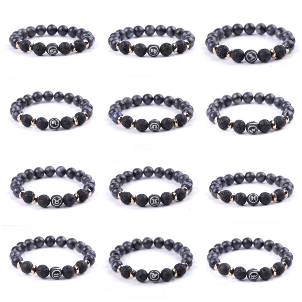 10mm Black Labradorite Zodiac Bracelets for Women Men 12 Constellations Healing Crystal Stretch Bracelet Zodiac Sign wood Horoscope Spiritual Jewelry Birthday Gift