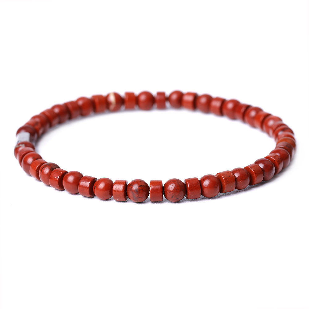 4MM Flat Spacer & Round Stone Beads Stretch Bracelet – Unisex Design for Women & Men