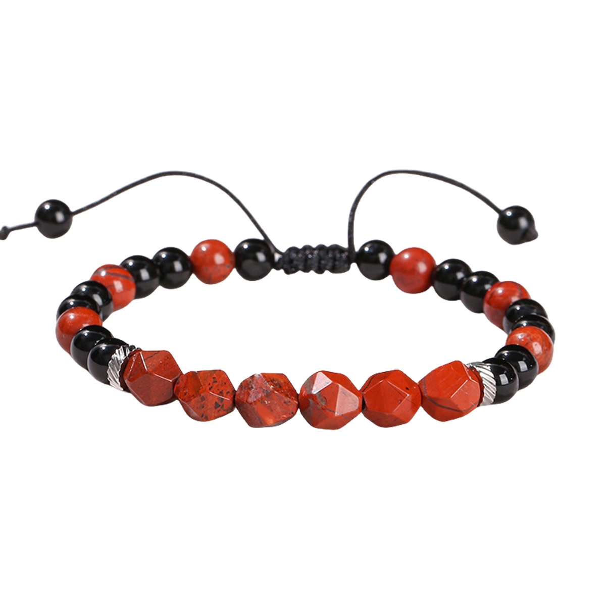 Facet Stone Beads Adjustable Black Onyx Amethyst Woven Gemstone Bracelets for Women Men