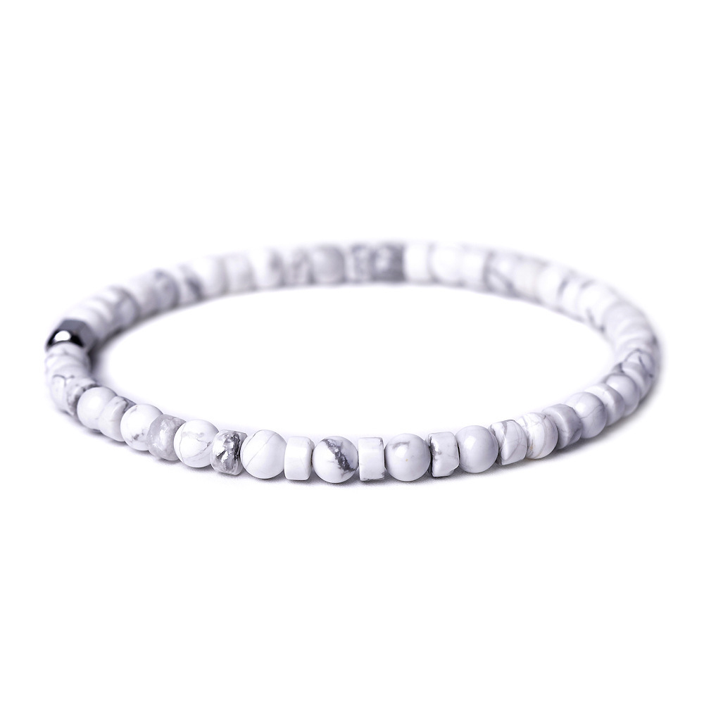 4MM Flat Spacer & Round Stone Beads Stretch Bracelet – Unisex Design for Women & Men