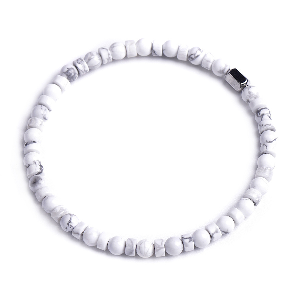 4MM Flat Spacer & Round Stone Beads Stretch Bracelet – Unisex Design for Women & Men