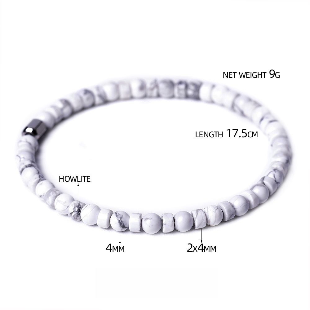 4MM Flat Spacer & Round Stone Beads Stretch Bracelet – Unisex Design for Women & Men