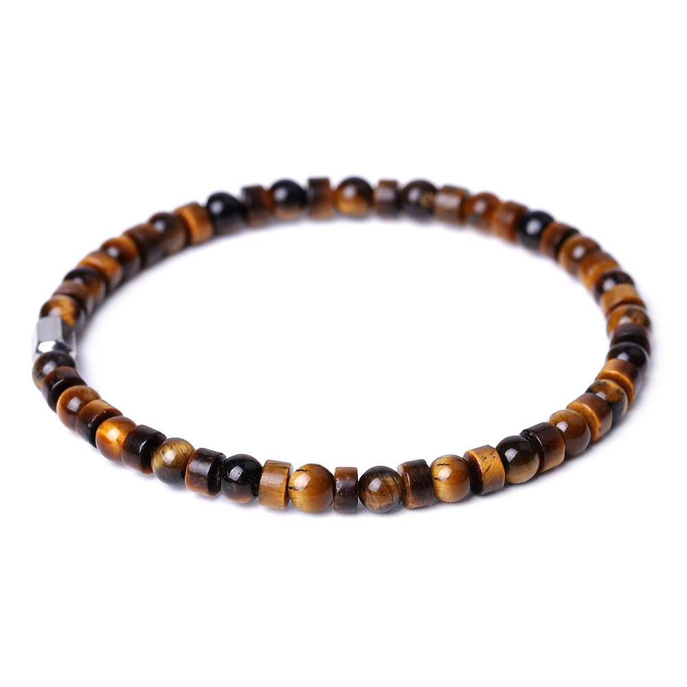 4MM Flat Spacer & Round Stone Beads Stretch Bracelet – Unisex Design for Women & Men