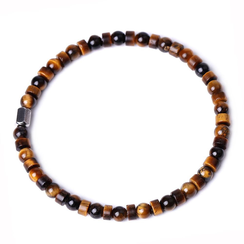 4MM Flat Spacer & Round Stone Beads Stretch Bracelet – Unisex Design for Women & Men