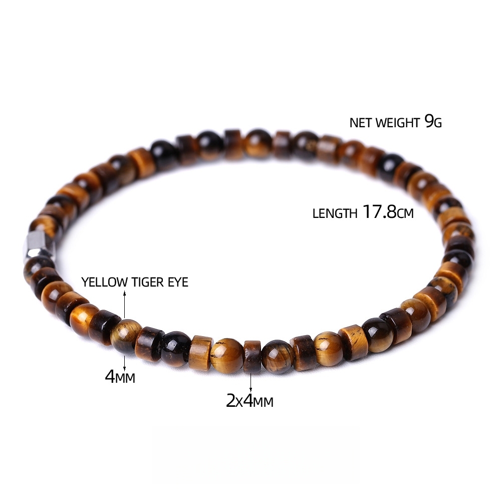 4MM Flat Spacer & Round Stone Beads Stretch Bracelet – Unisex Design for Women & Men