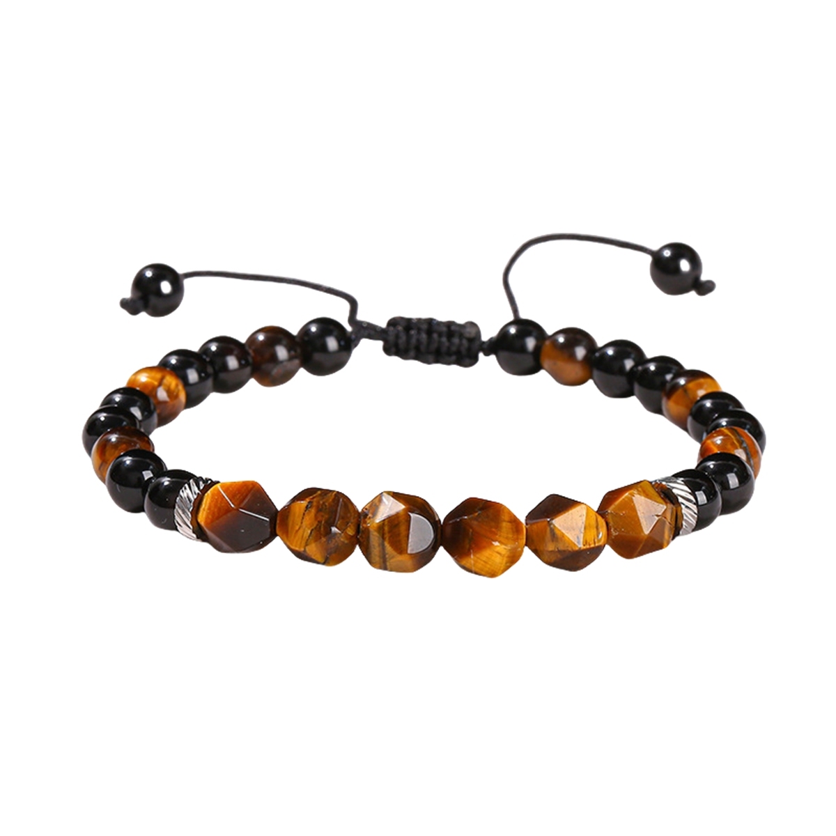 Facet Stone Beads Adjustable Black Onyx Amethyst Woven Gemstone Bracelets for Women Men
