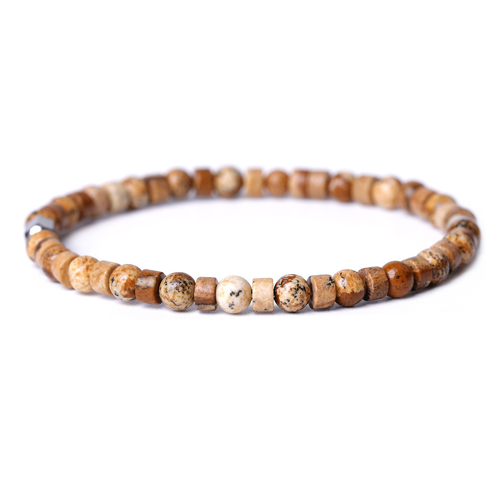 4MM Flat Spacer & Round Stone Beads Stretch Bracelet – Unisex Design for Women & Men