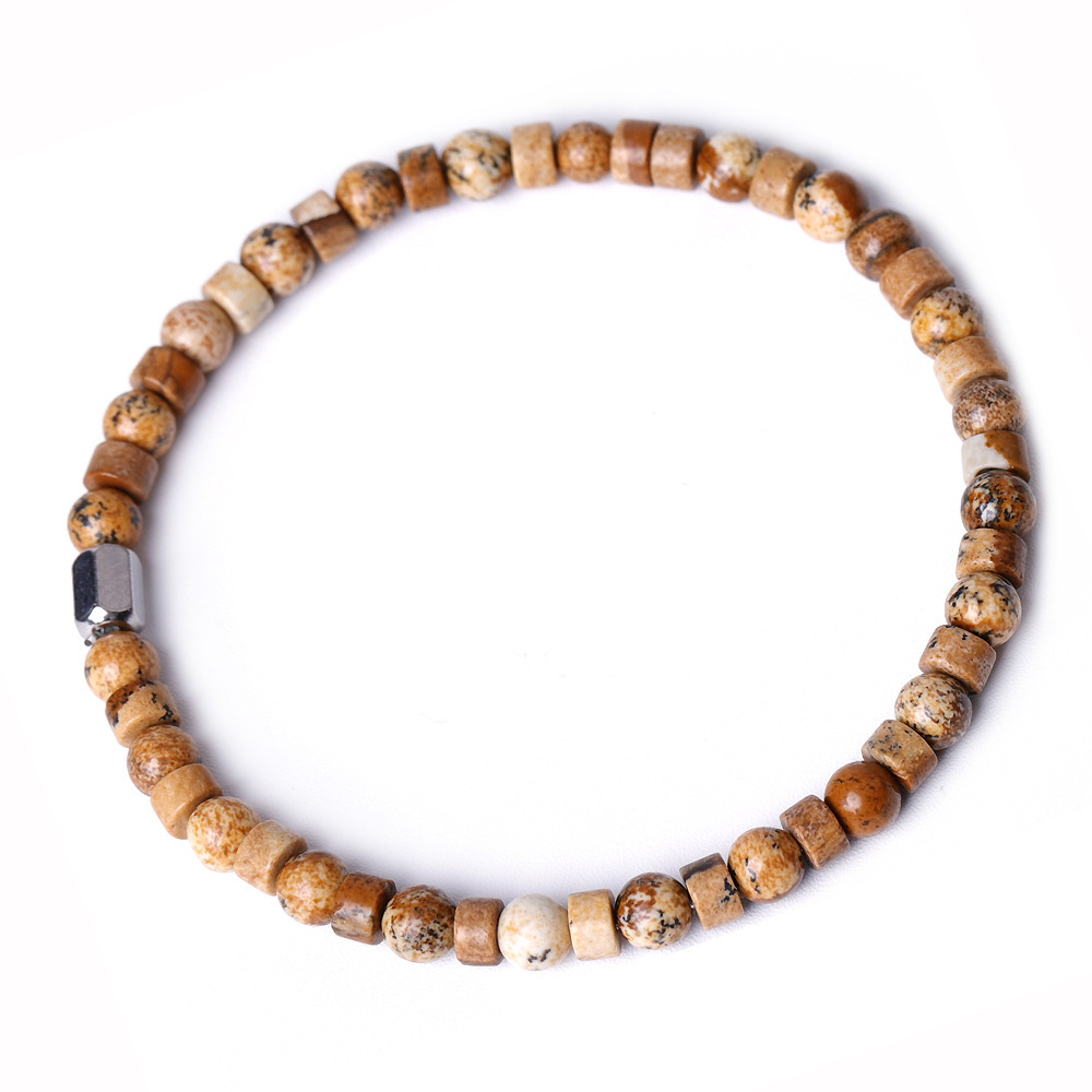 4MM Flat Spacer & Round Stone Beads Stretch Bracelet – Unisex Design for Women & Men