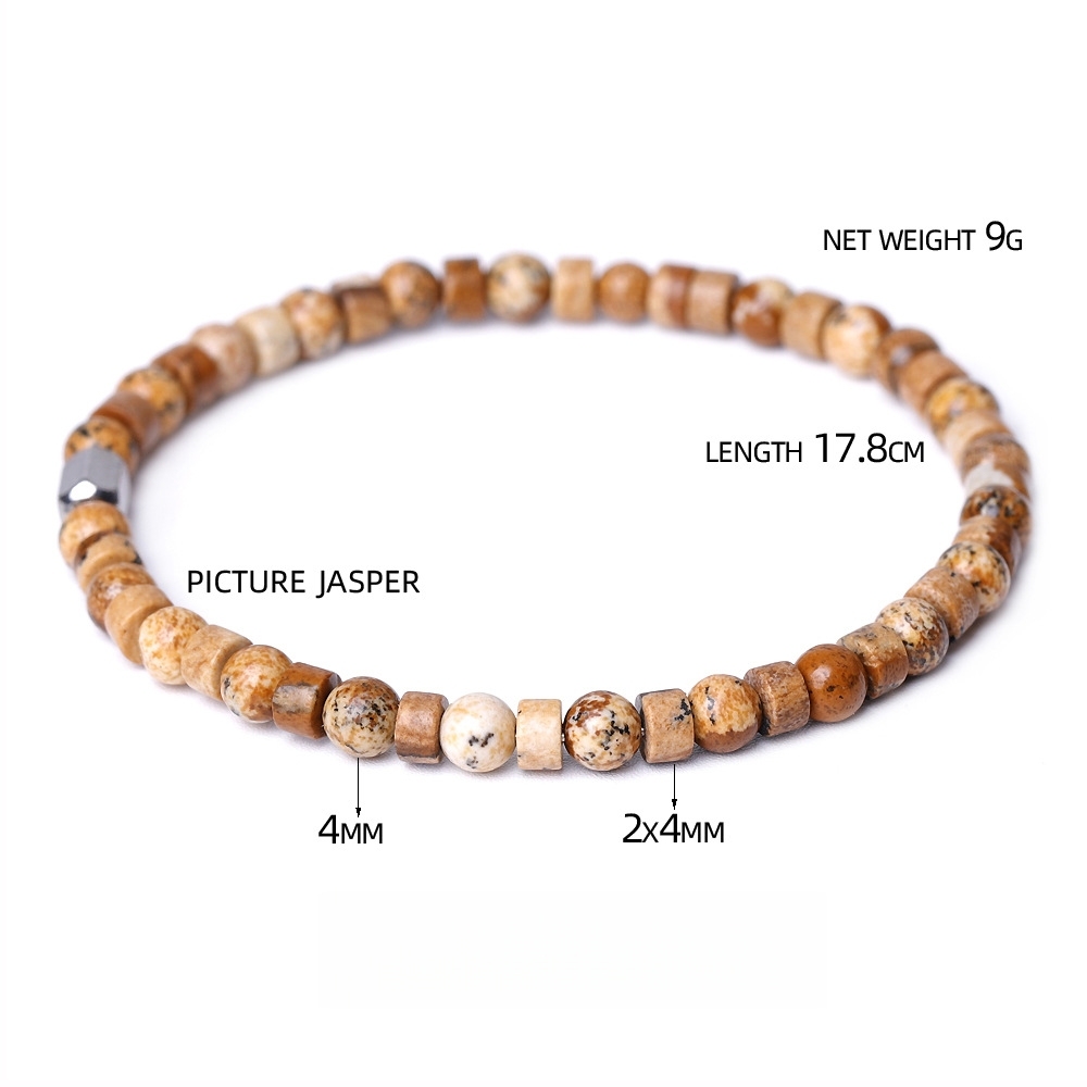 4MM Flat Spacer & Round Stone Beads Stretch Bracelet – Unisex Design for Women & Men