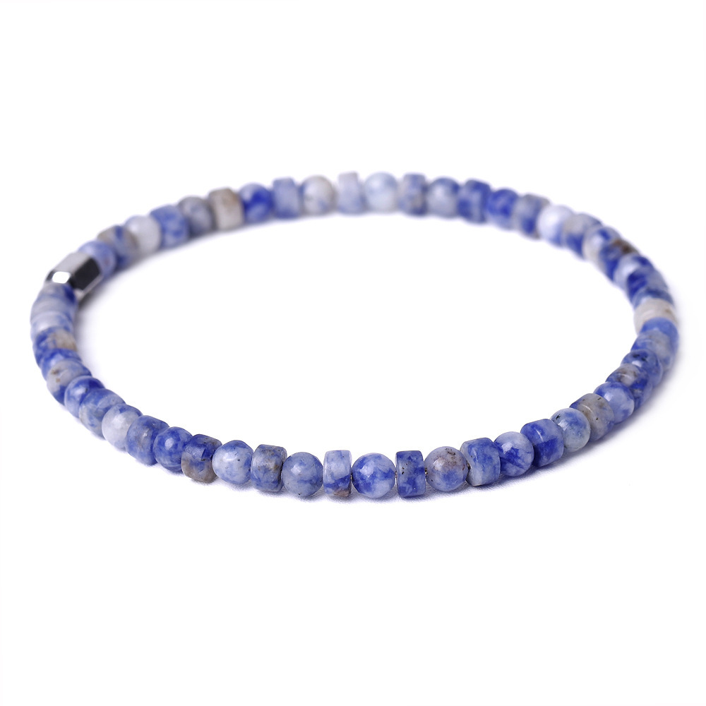 4MM Flat Spacer & Round Stone Beads Stretch Bracelet – Unisex Design for Women & Men