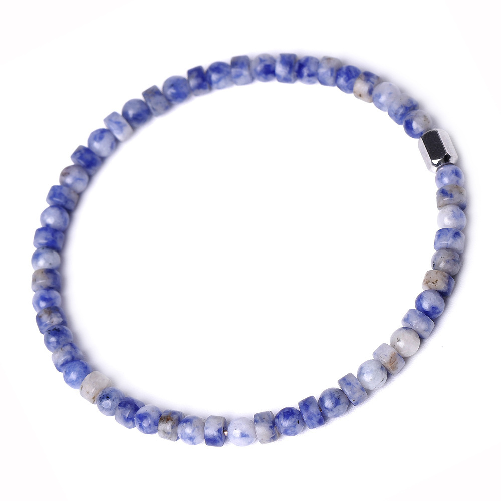 4MM Flat Spacer & Round Stone Beads Stretch Bracelet – Unisex Design for Women & Men