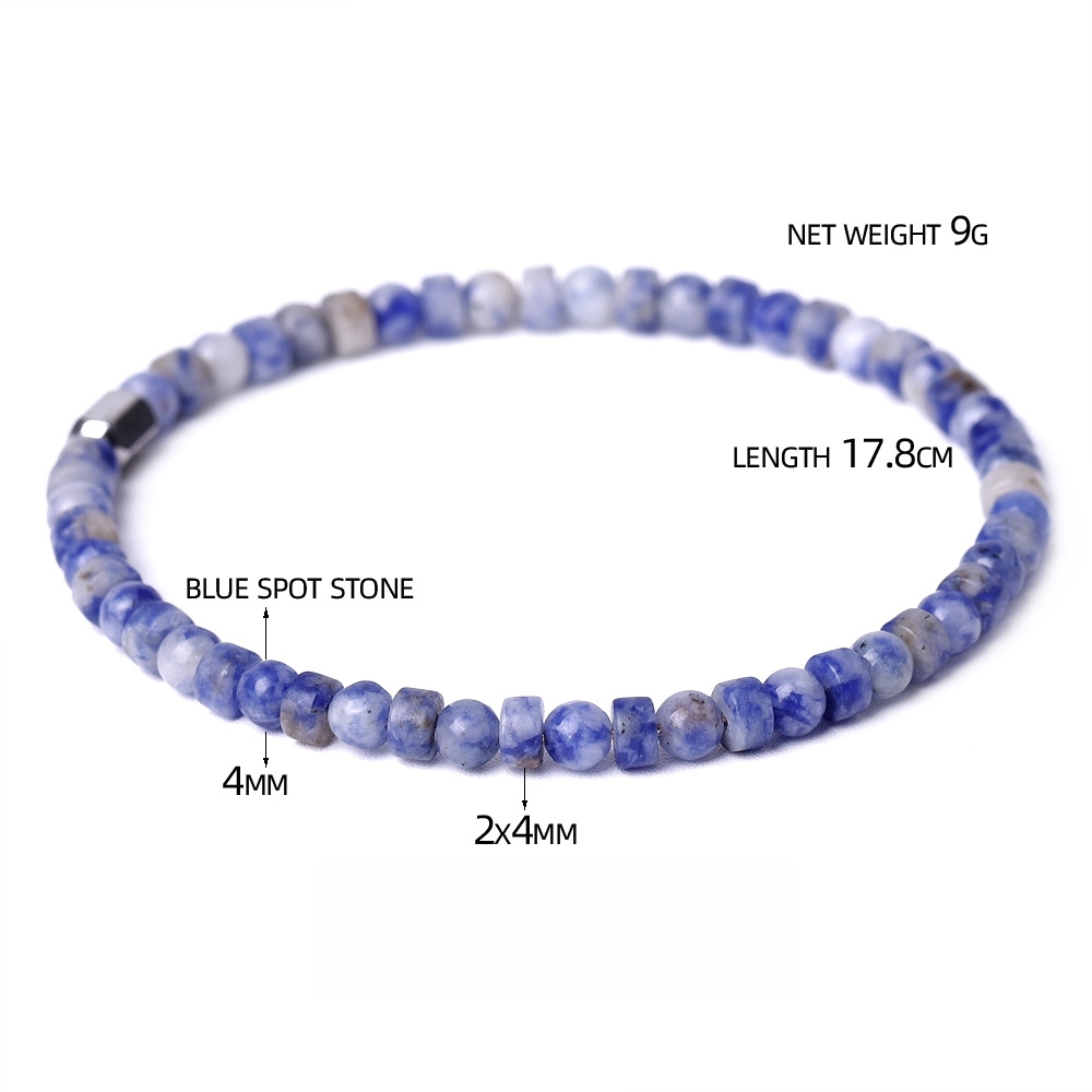 4MM Flat Spacer & Round Stone Beads Stretch Bracelet – Unisex Design for Women & Men
