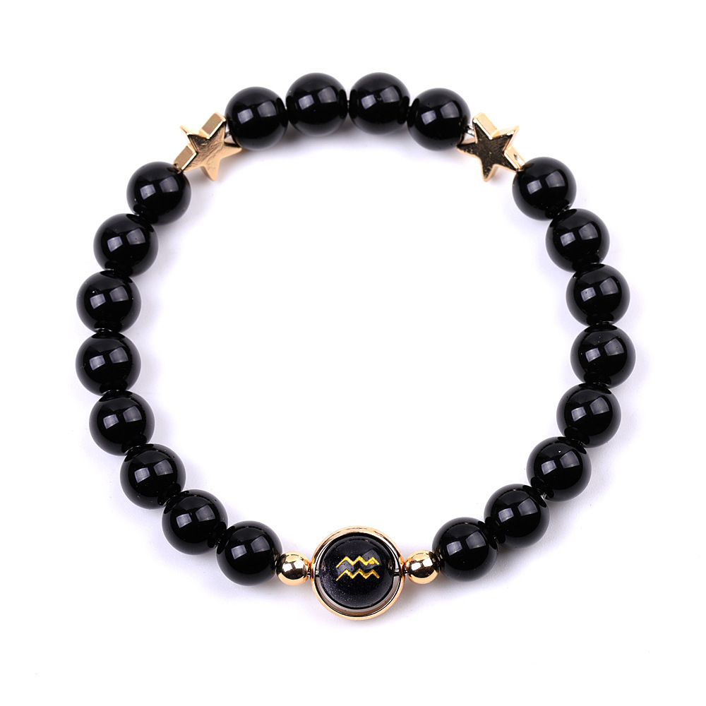 Black Onyx Zodiac Bracelets for Women Men 12 Constellations Healing Crystal Stretch Bracelet Zodiac Sign Blue Goldstone Horoscope Spiritual Jewelry Birthday Gift