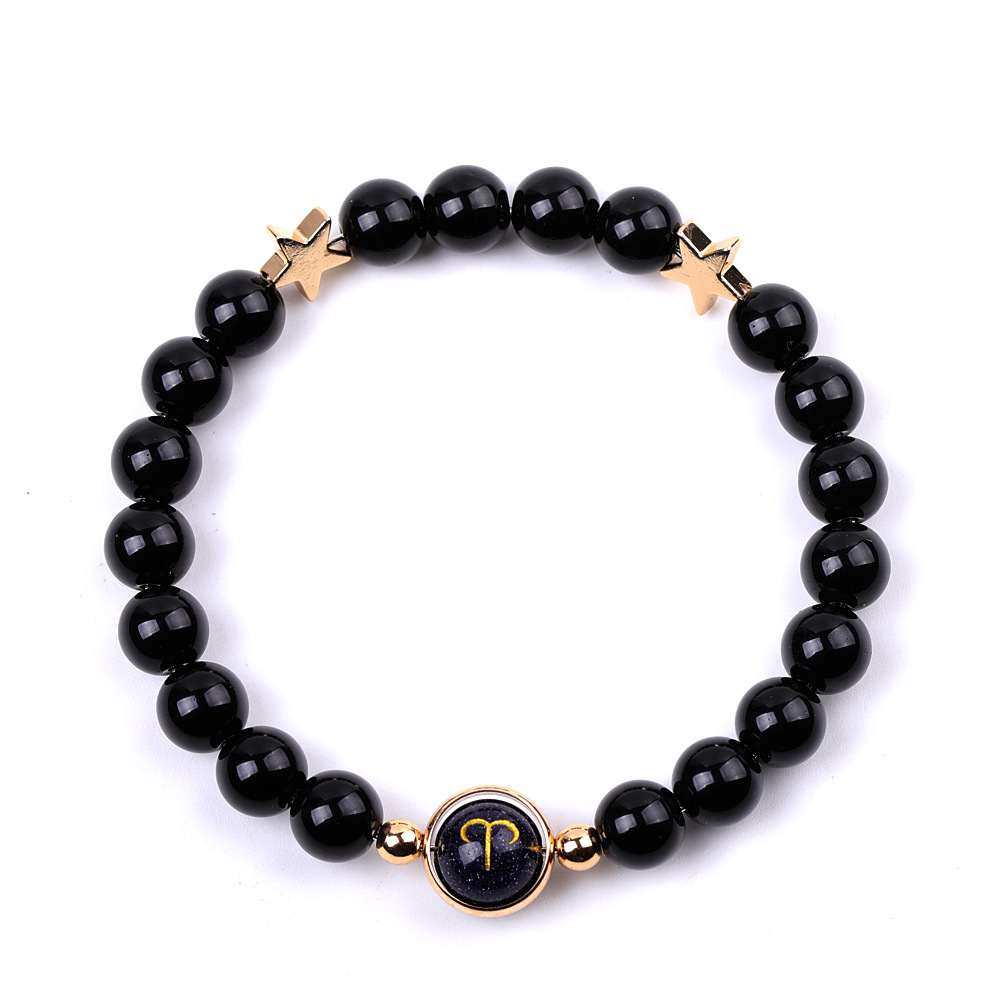 Black Onyx Zodiac Bracelets for Women Men 12 Constellations Healing Crystal Stretch Bracelet Zodiac Sign Blue Goldstone Horoscope Spiritual Jewelry Birthday Gift