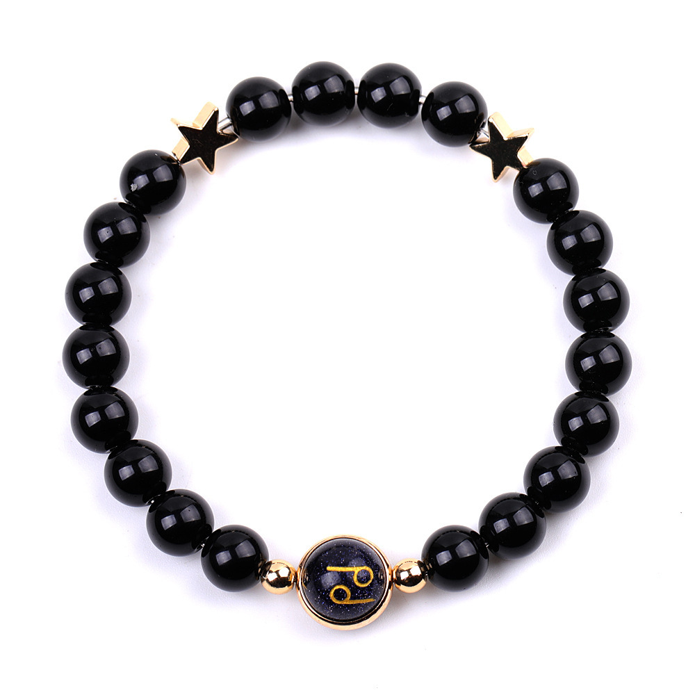 Black Onyx Zodiac Bracelets for Women Men 12 Constellations Healing Crystal Stretch Bracelet Zodiac Sign Blue Goldstone Horoscope Spiritual Jewelry Birthday Gift