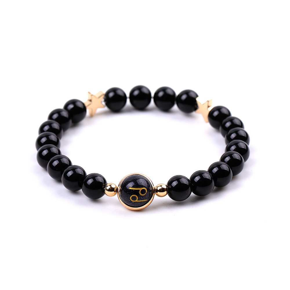 Black Onyx Zodiac Bracelets for Women Men 12 Constellations Healing Crystal Stretch Bracelet Zodiac Sign Blue Goldstone Horoscope Spiritual Jewelry Birthday Gift