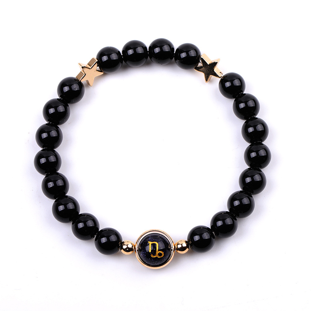 Black Onyx Zodiac Bracelets for Women Men 12 Constellations Healing Crystal Stretch Bracelet Zodiac Sign Blue Goldstone Horoscope Spiritual Jewelry Birthday Gift