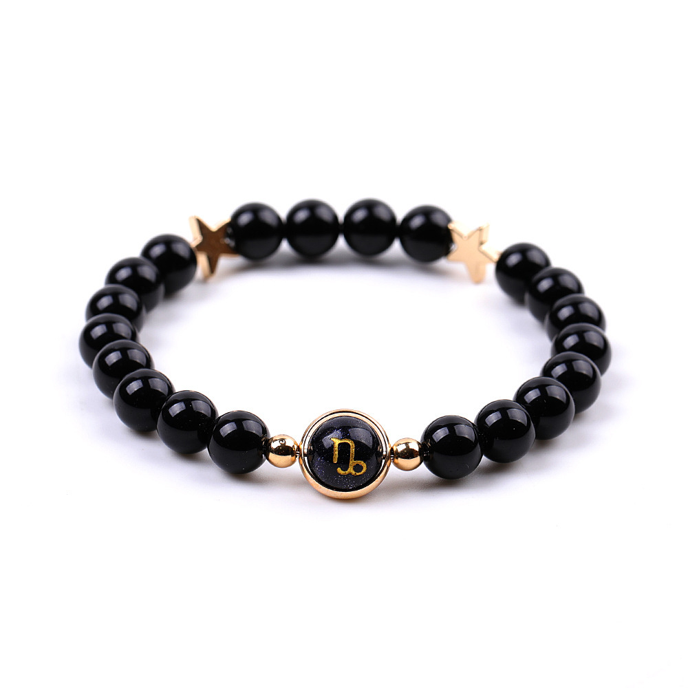 Black Onyx Zodiac Bracelets for Women Men 12 Constellations Healing Crystal Stretch Bracelet Zodiac Sign Blue Goldstone Horoscope Spiritual Jewelry Birthday Gift