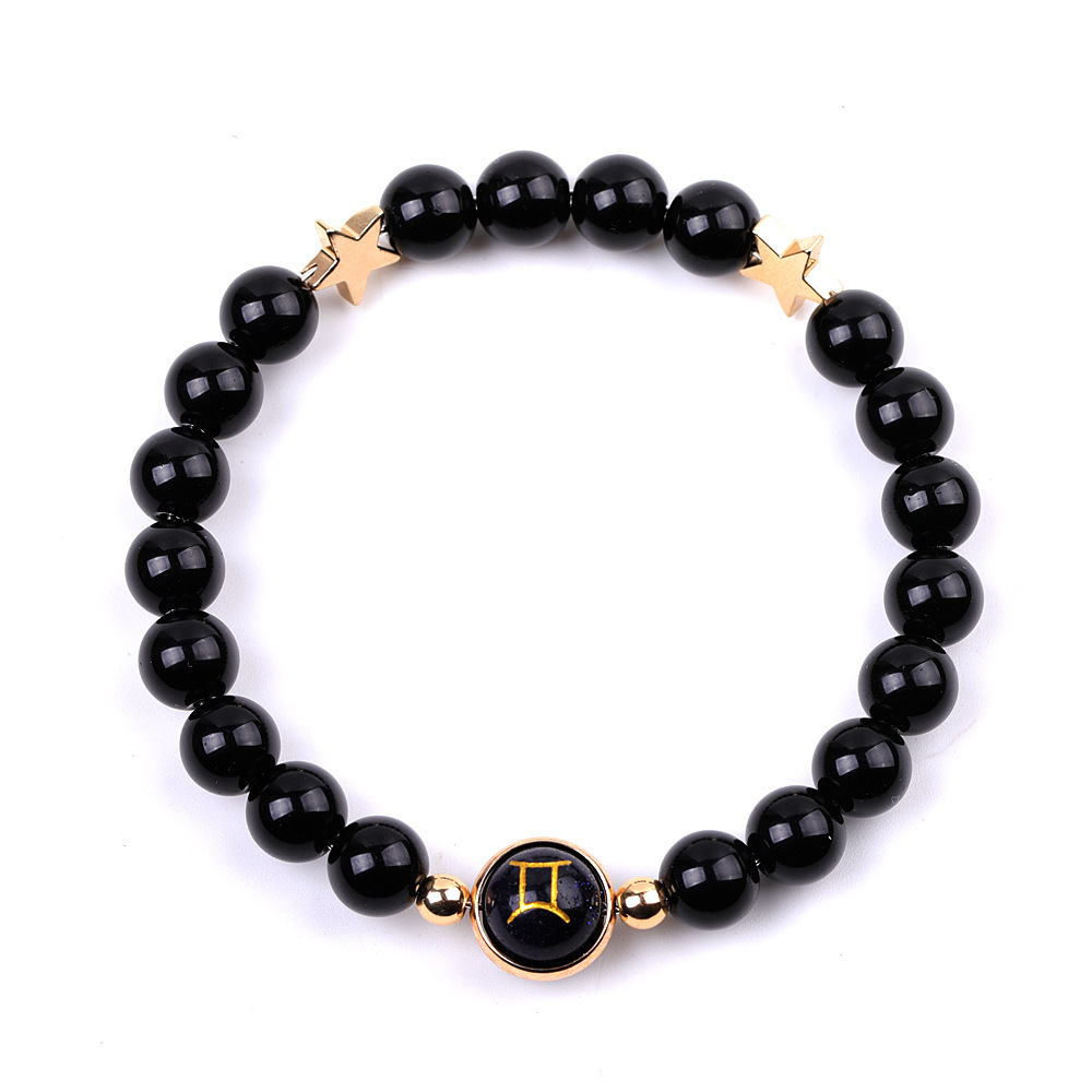 Black Onyx Zodiac Bracelets for Women Men 12 Constellations Healing Crystal Stretch Bracelet Zodiac Sign Blue Goldstone Horoscope Spiritual Jewelry Birthday Gift