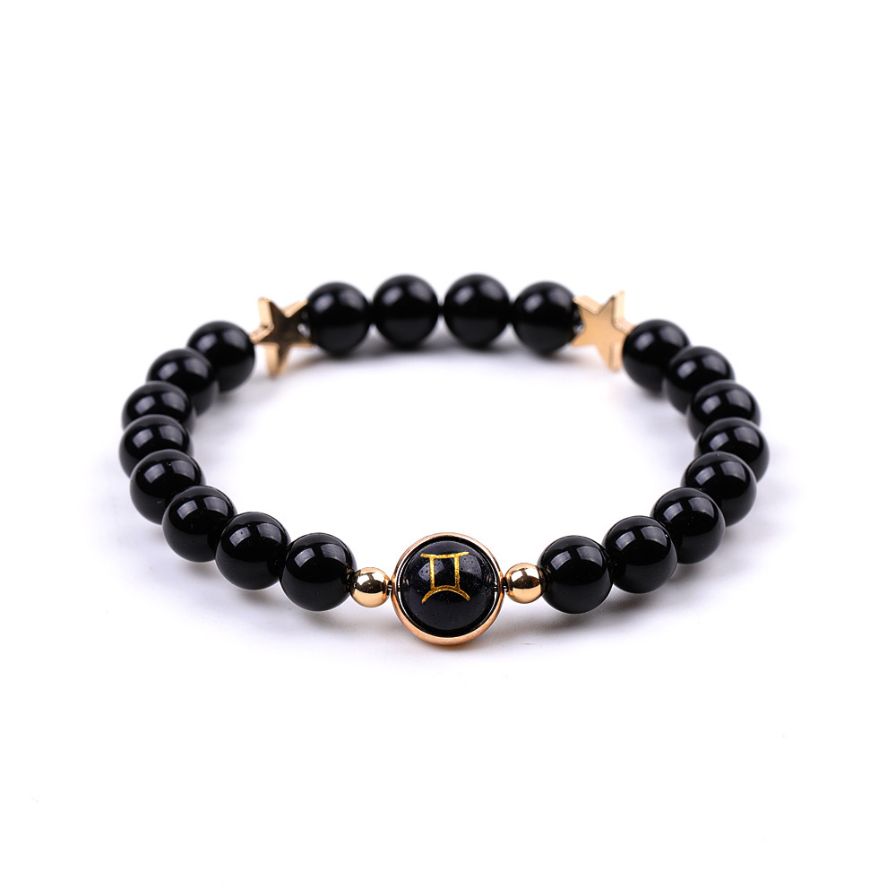 Black Onyx Zodiac Bracelets for Women Men 12 Constellations Healing Crystal Stretch Bracelet Zodiac Sign Blue Goldstone Horoscope Spiritual Jewelry Birthday Gift