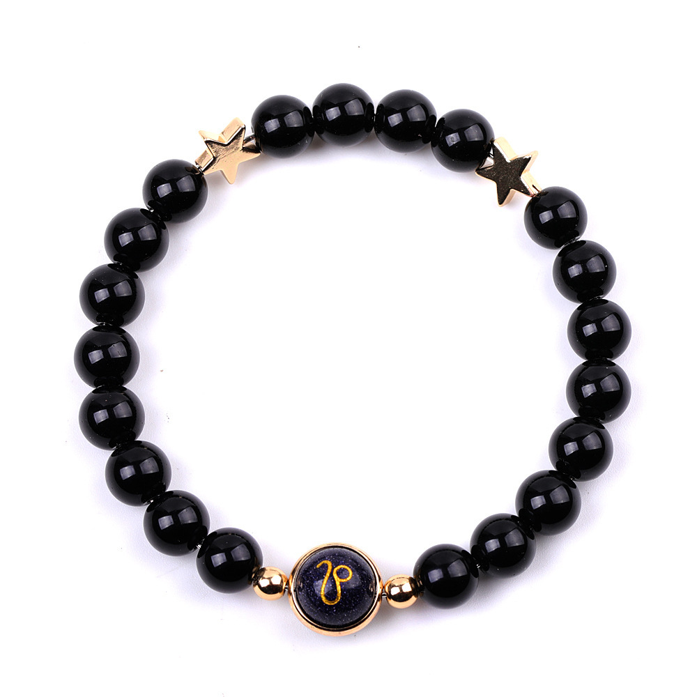 Black Onyx Zodiac Bracelets for Women Men 12 Constellations Healing Crystal Stretch Bracelet Zodiac Sign Blue Goldstone Horoscope Spiritual Jewelry Birthday Gift