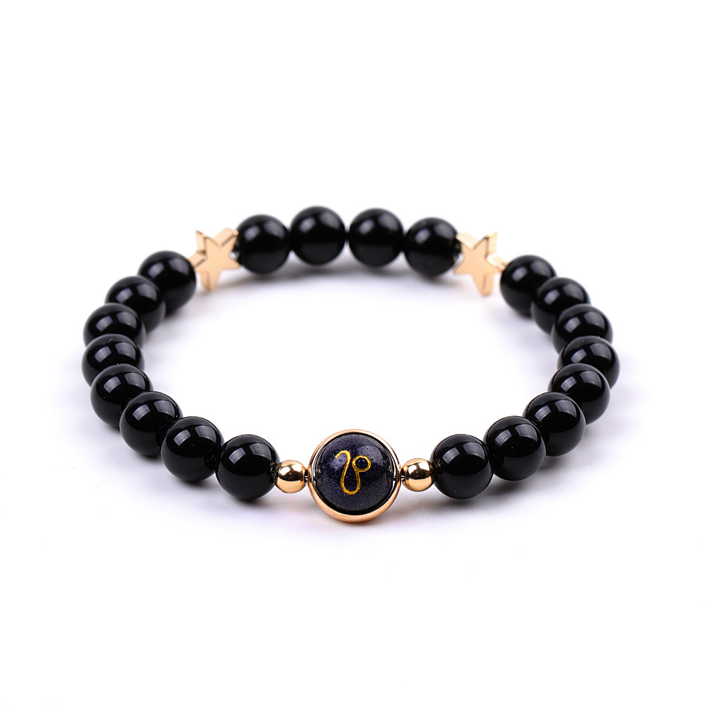 Black Onyx Zodiac Bracelets for Women Men 12 Constellations Healing Crystal Stretch Bracelet Zodiac Sign Blue Goldstone Horoscope Spiritual Jewelry Birthday Gift