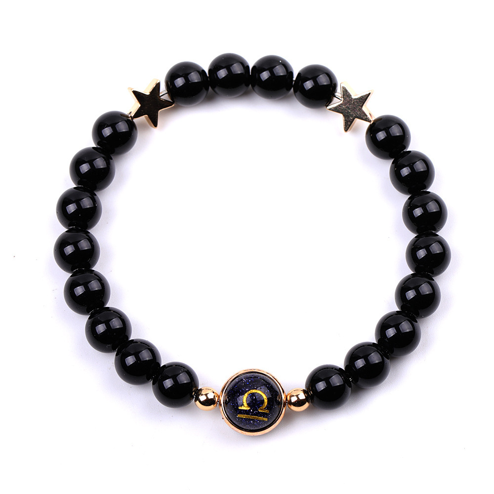Black Onyx Zodiac Bracelets for Women Men 12 Constellations Healing Crystal Stretch Bracelet Zodiac Sign Blue Goldstone Horoscope Spiritual Jewelry Birthday Gift