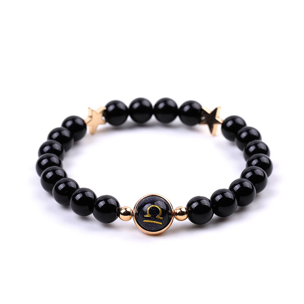 Black Onyx Zodiac Bracelets for Women Men 12 Constellations Healing Crystal Stretch Bracelet Zodiac Sign Blue Goldstone Horoscope Spiritual Jewelry Birthday Gift