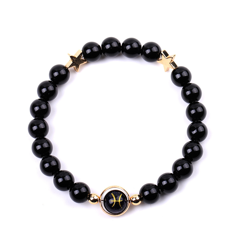 Black Onyx Zodiac Bracelets for Women Men 12 Constellations Healing Crystal Stretch Bracelet Zodiac Sign Blue Goldstone Horoscope Spiritual Jewelry Birthday Gift