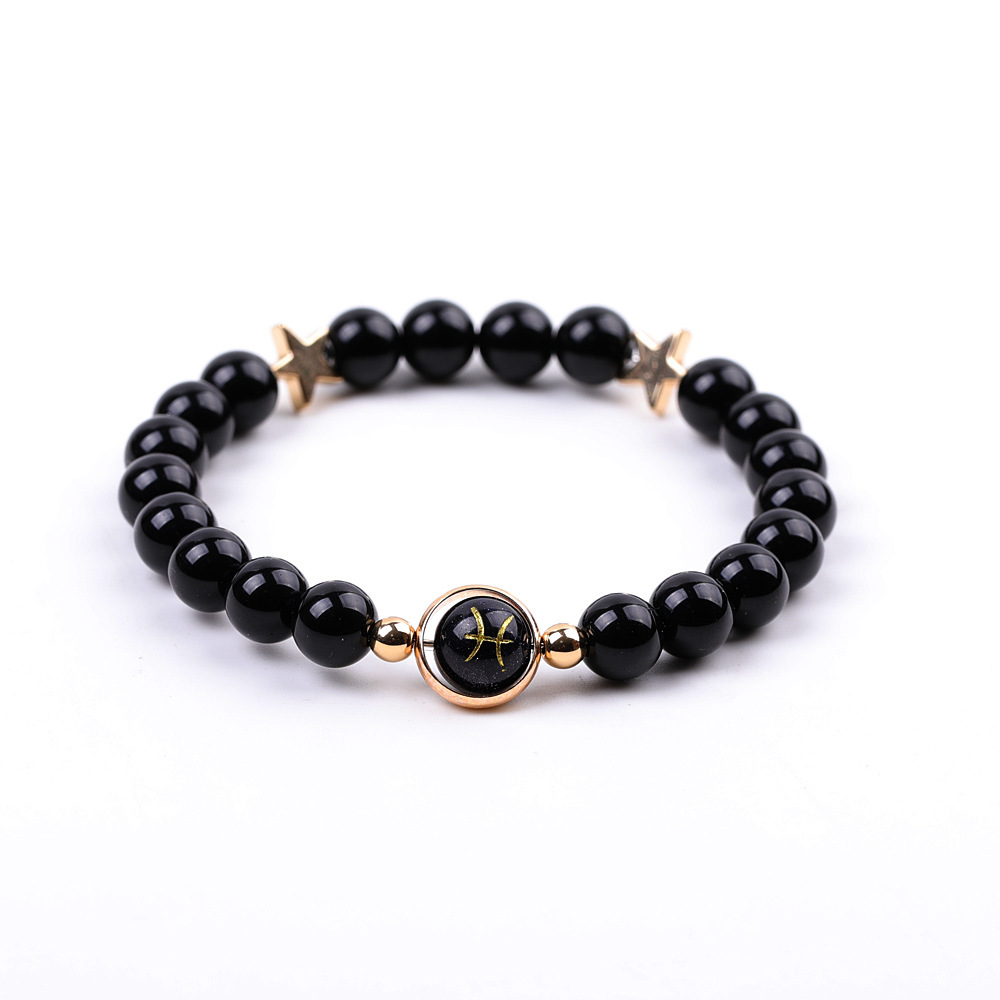 Black Onyx Zodiac Bracelets for Women Men 12 Constellations Healing Crystal Stretch Bracelet Zodiac Sign Blue Goldstone Horoscope Spiritual Jewelry Birthday Gift
