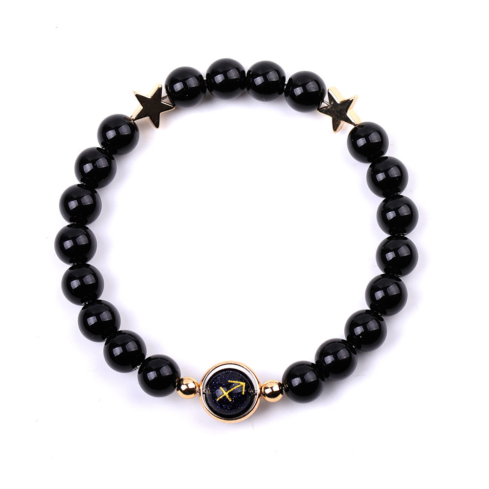 Black Onyx Zodiac Bracelets for Women Men 12 Constellations Healing Crystal Stretch Bracelet Zodiac Sign Blue Goldstone Horoscope Spiritual Jewelry Birthday Gift