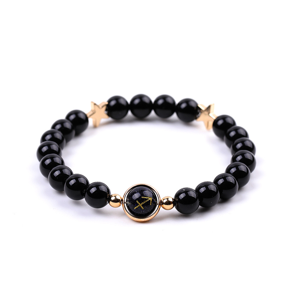 Black Onyx Zodiac Bracelets for Women Men 12 Constellations Healing Crystal Stretch Bracelet Zodiac Sign Blue Goldstone Horoscope Spiritual Jewelry Birthday Gift