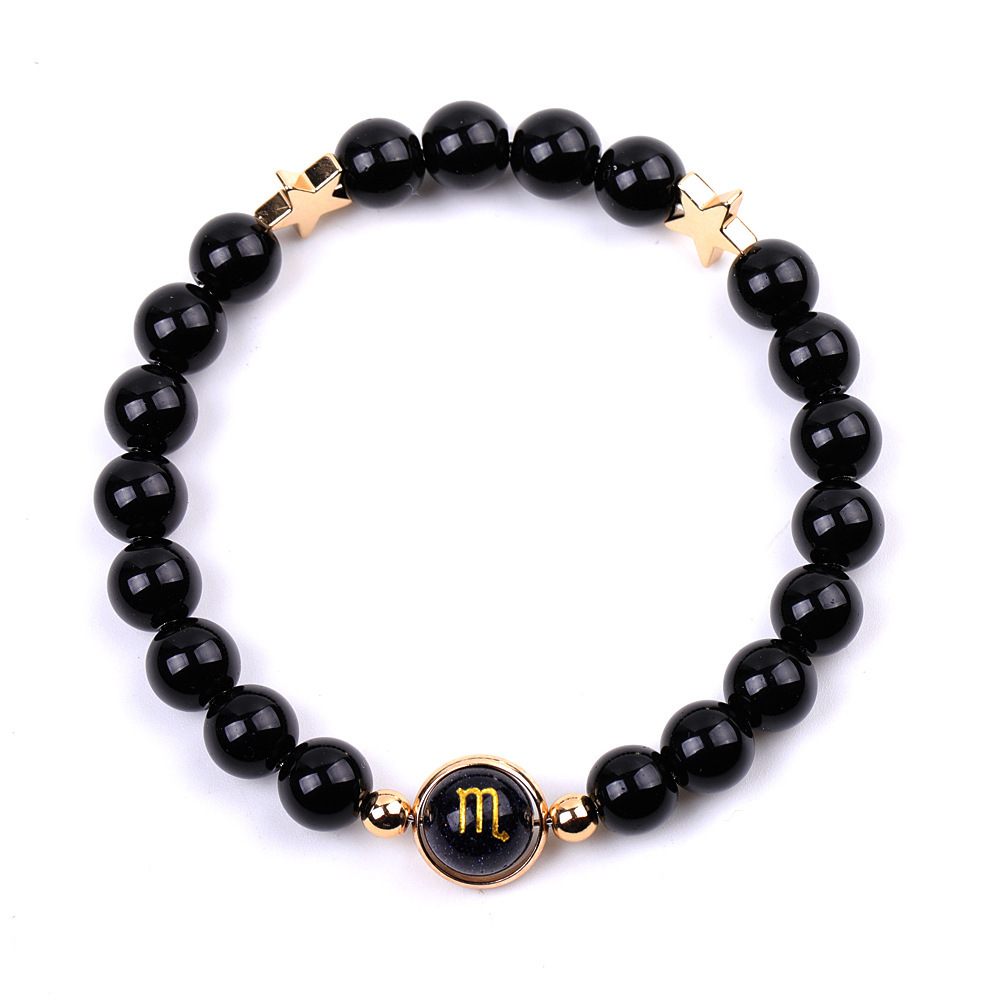 Black Onyx Zodiac Bracelets for Women Men 12 Constellations Healing Crystal Stretch Bracelet Zodiac Sign Blue Goldstone Horoscope Spiritual Jewelry Birthday Gift