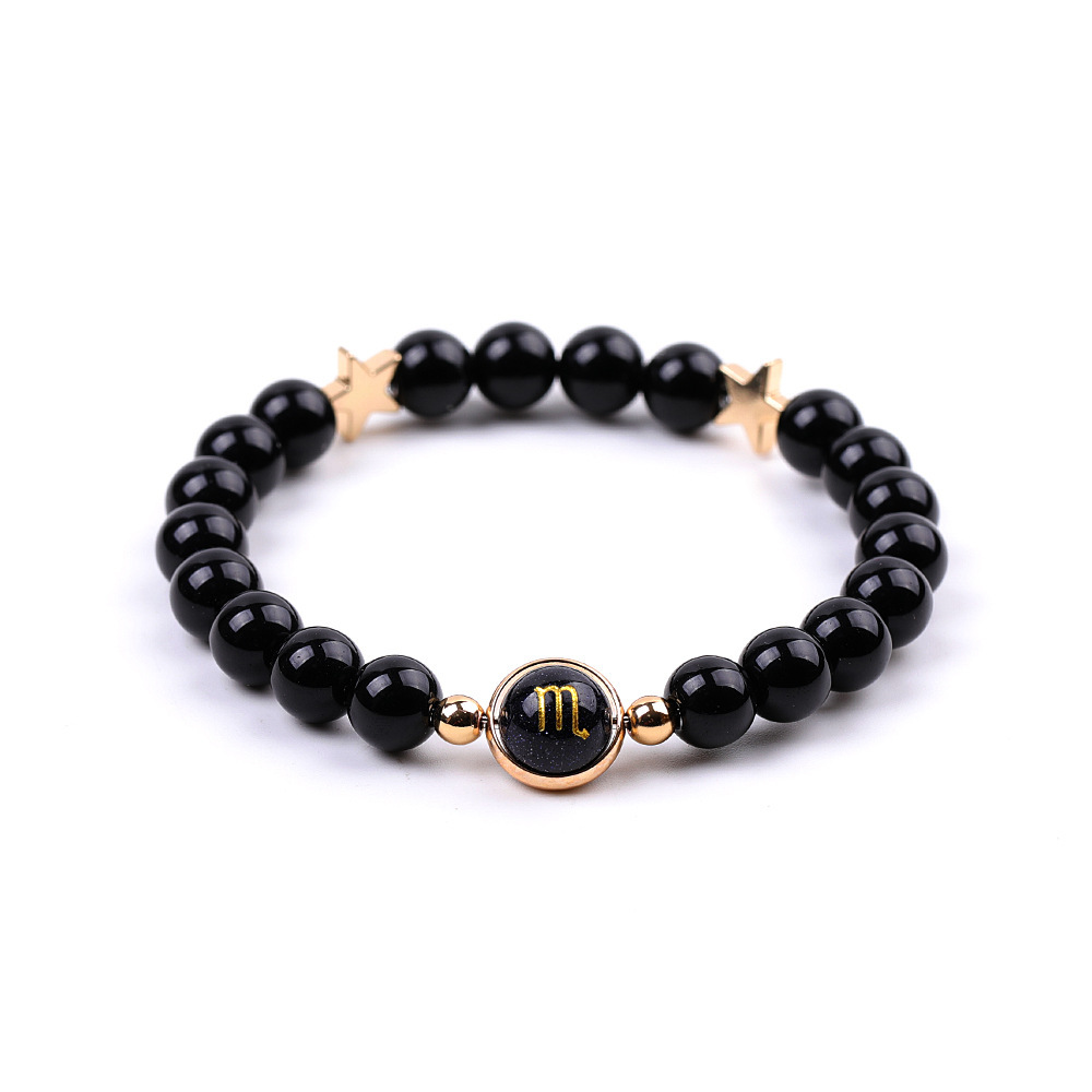 Black Onyx Zodiac Bracelets for Women Men 12 Constellations Healing Crystal Stretch Bracelet Zodiac Sign Blue Goldstone Horoscope Spiritual Jewelry Birthday Gift