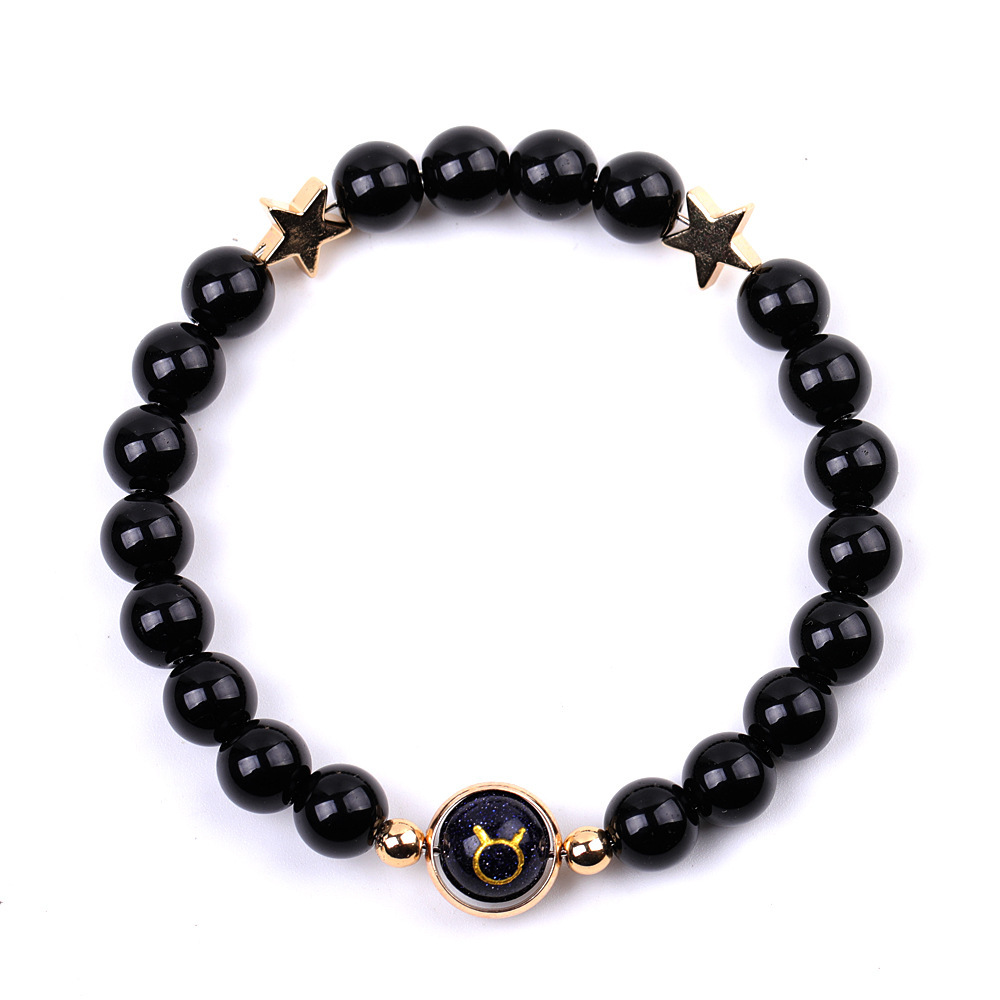 Black Onyx Zodiac Bracelets for Women Men 12 Constellations Healing Crystal Stretch Bracelet Zodiac Sign Blue Goldstone Horoscope Spiritual Jewelry Birthday Gift