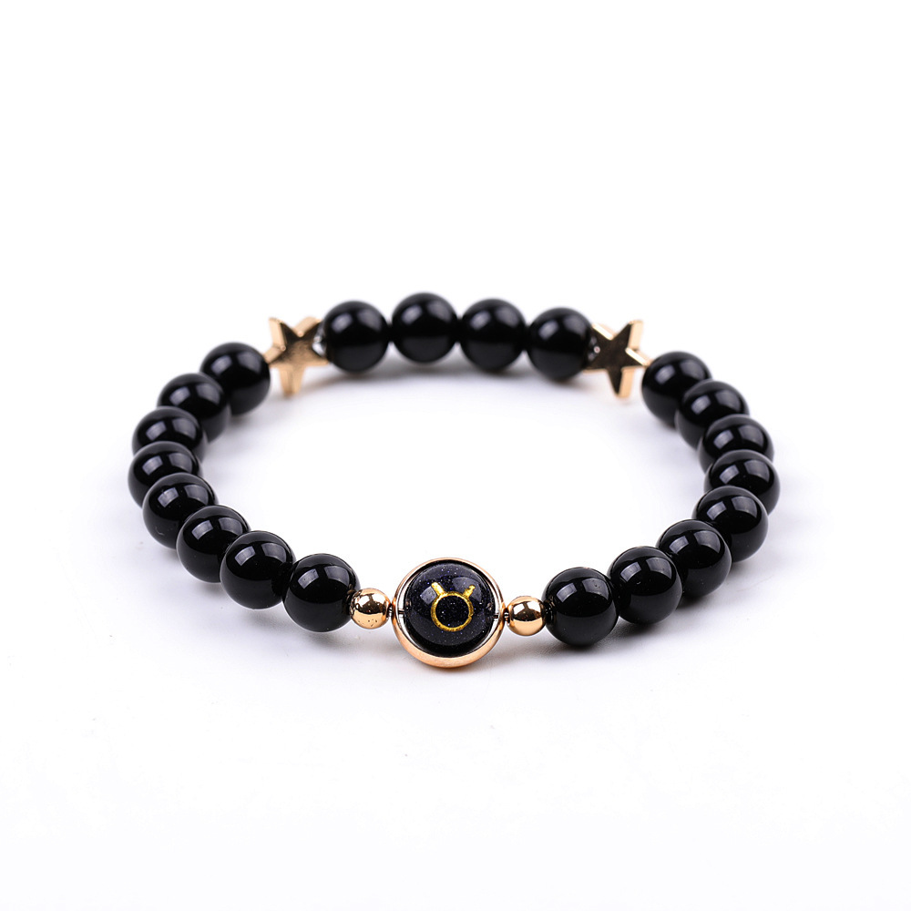 Black Onyx Zodiac Bracelets for Women Men 12 Constellations Healing Crystal Stretch Bracelet Zodiac Sign Blue Goldstone Horoscope Spiritual Jewelry Birthday Gift