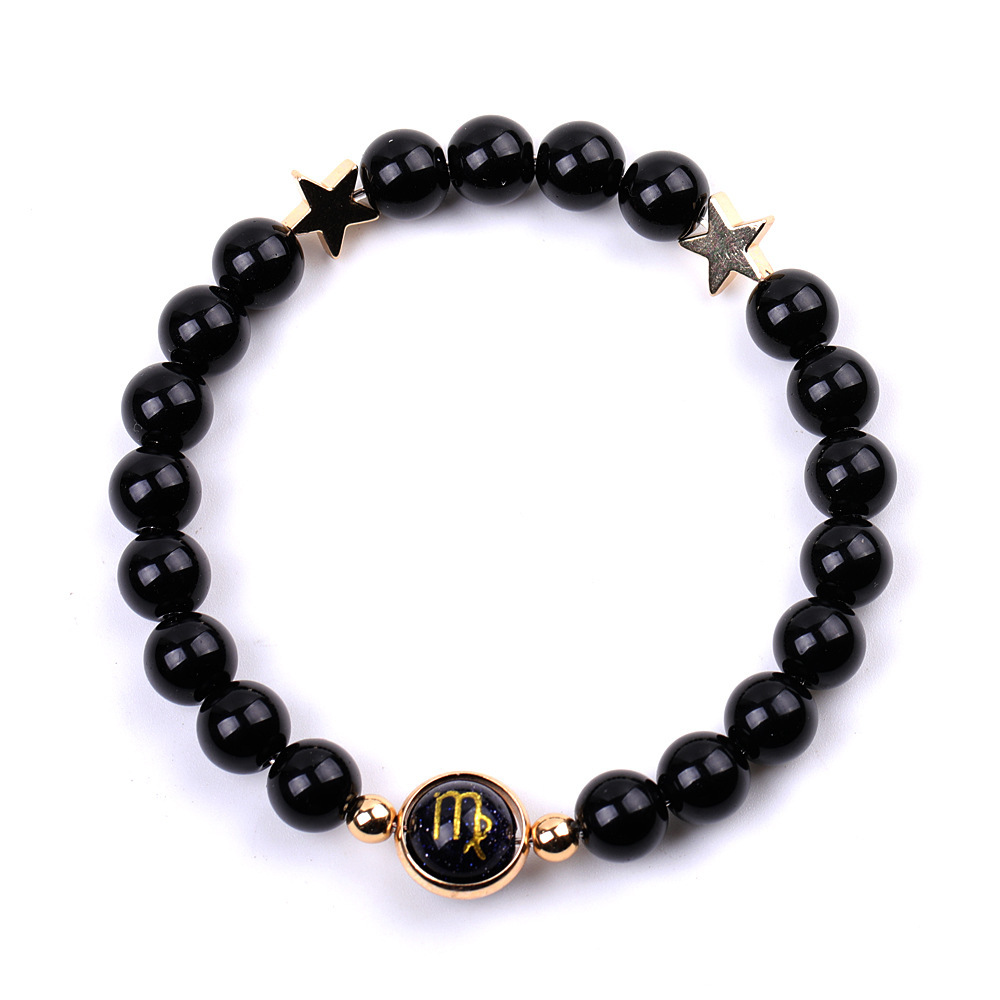 Black Onyx Zodiac Bracelets for Women Men 12 Constellations Healing Crystal Stretch Bracelet Zodiac Sign Blue Goldstone Horoscope Spiritual Jewelry Birthday Gift