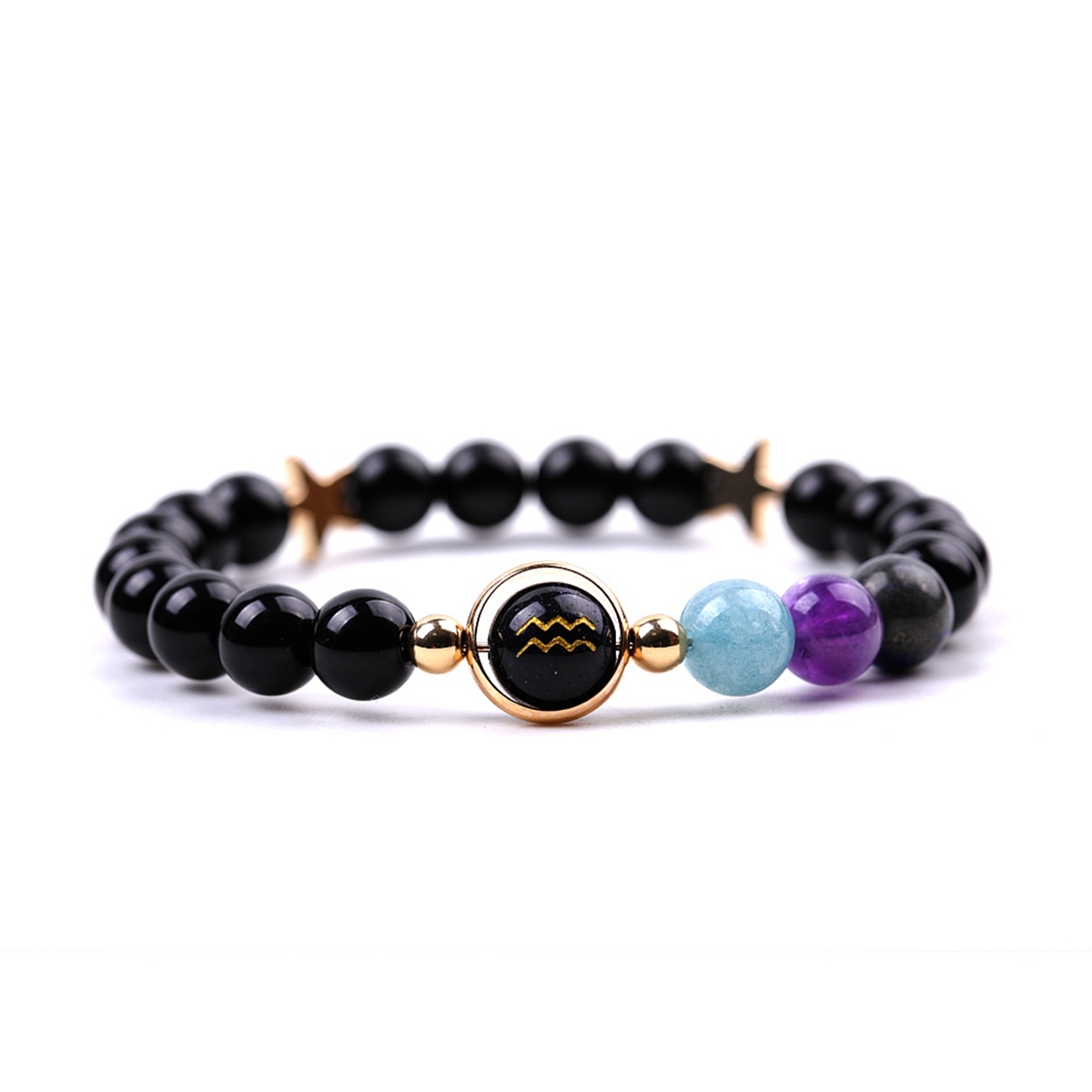 Black Onyx Zodiac Bracelets for Women Men 12 Constellations Healing Crystal Stretch Bracelet Zodiac Sign Blue Goldstone Horoscope Spiritual Jewelry Birthday Gift