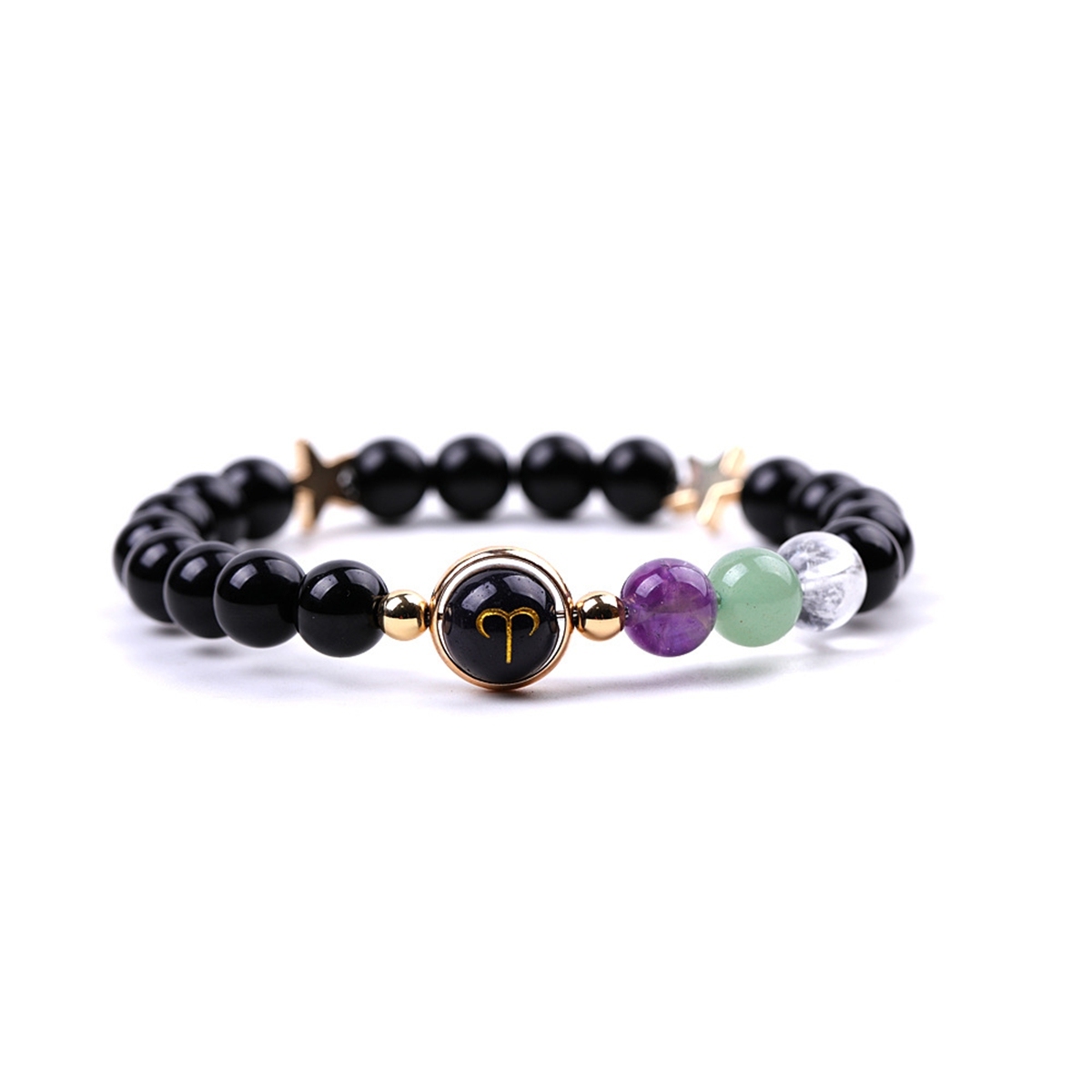 Black Onyx Zodiac Bracelets for Women Men 12 Constellations Healing Crystal Stretch Bracelet Zodiac Sign Blue Goldstone Horoscope Spiritual Jewelry Birthday Gift