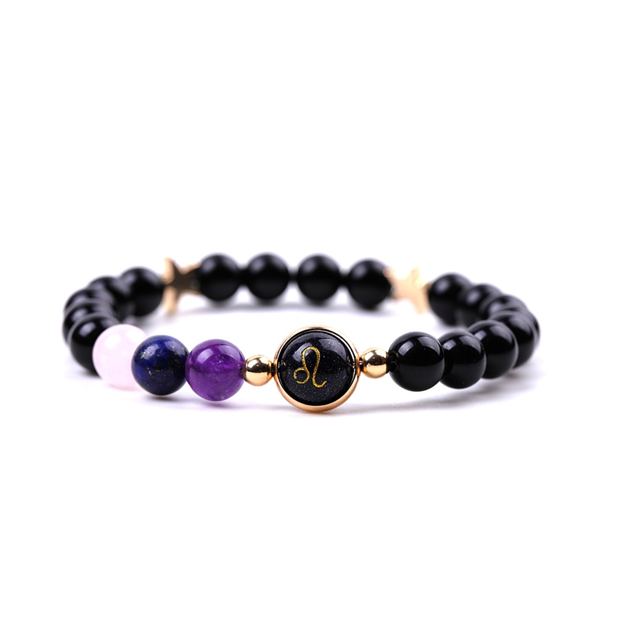 Black Onyx Zodiac Bracelets for Women Men 12 Constellations Healing Crystal Stretch Bracelet Zodiac Sign Blue Goldstone Horoscope Spiritual Jewelry Birthday Gift