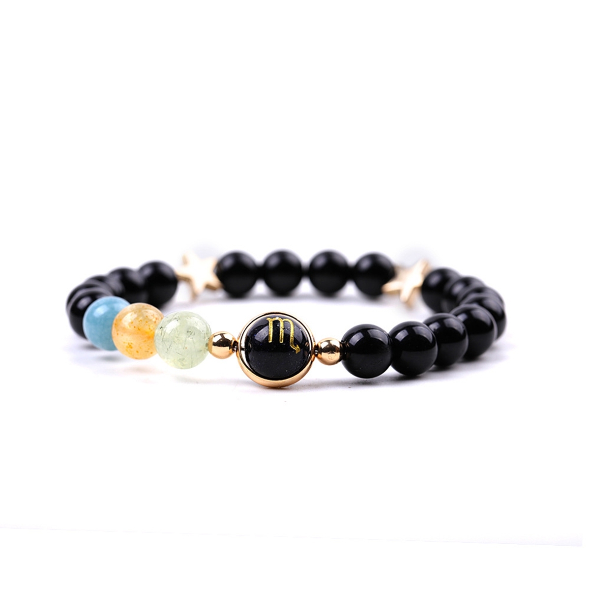 Black Onyx Zodiac Bracelets for Women Men 12 Constellations Healing Crystal Stretch Bracelet Zodiac Sign Blue Goldstone Horoscope Spiritual Jewelry Birthday Gift