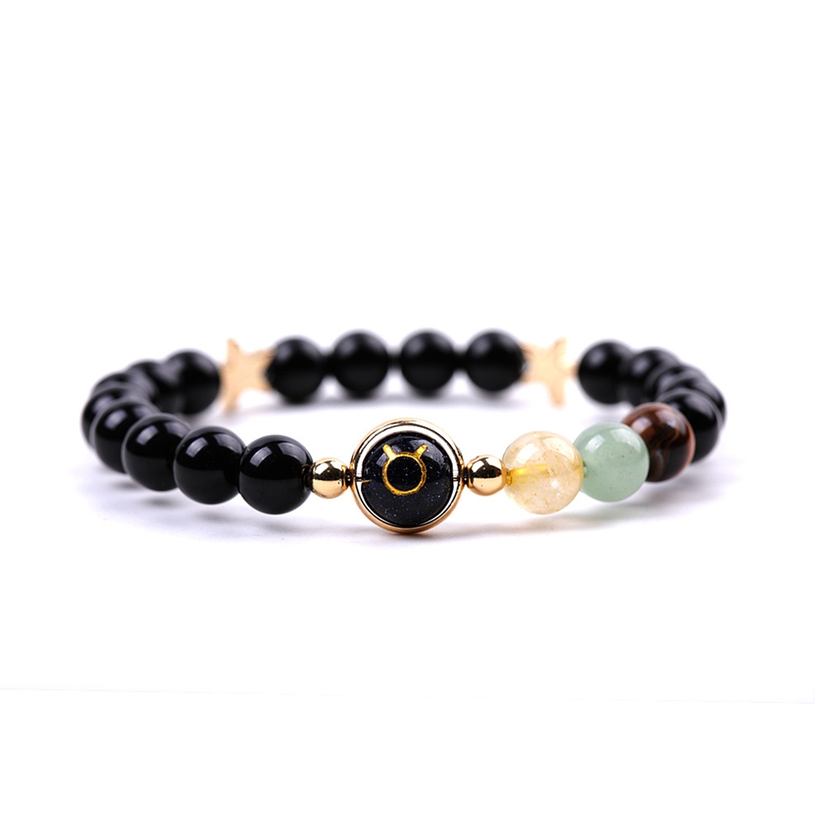 Black Onyx Zodiac Bracelets for Women Men 12 Constellations Healing Crystal Stretch Bracelet Zodiac Sign Blue Goldstone Horoscope Spiritual Jewelry Birthday Gift
