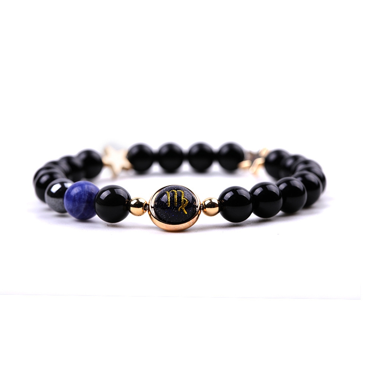 Black Onyx Zodiac Bracelets for Women Men 12 Constellations Healing Crystal Stretch Bracelet Zodiac Sign Blue Goldstone Horoscope Spiritual Jewelry Birthday Gift