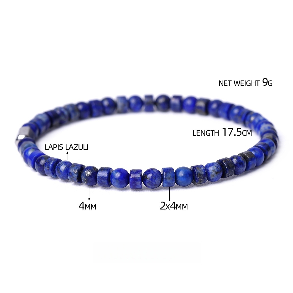4MM Flat Spacer & Round Stone Beads Stretch Bracelet – Unisex Design for Women & Men
