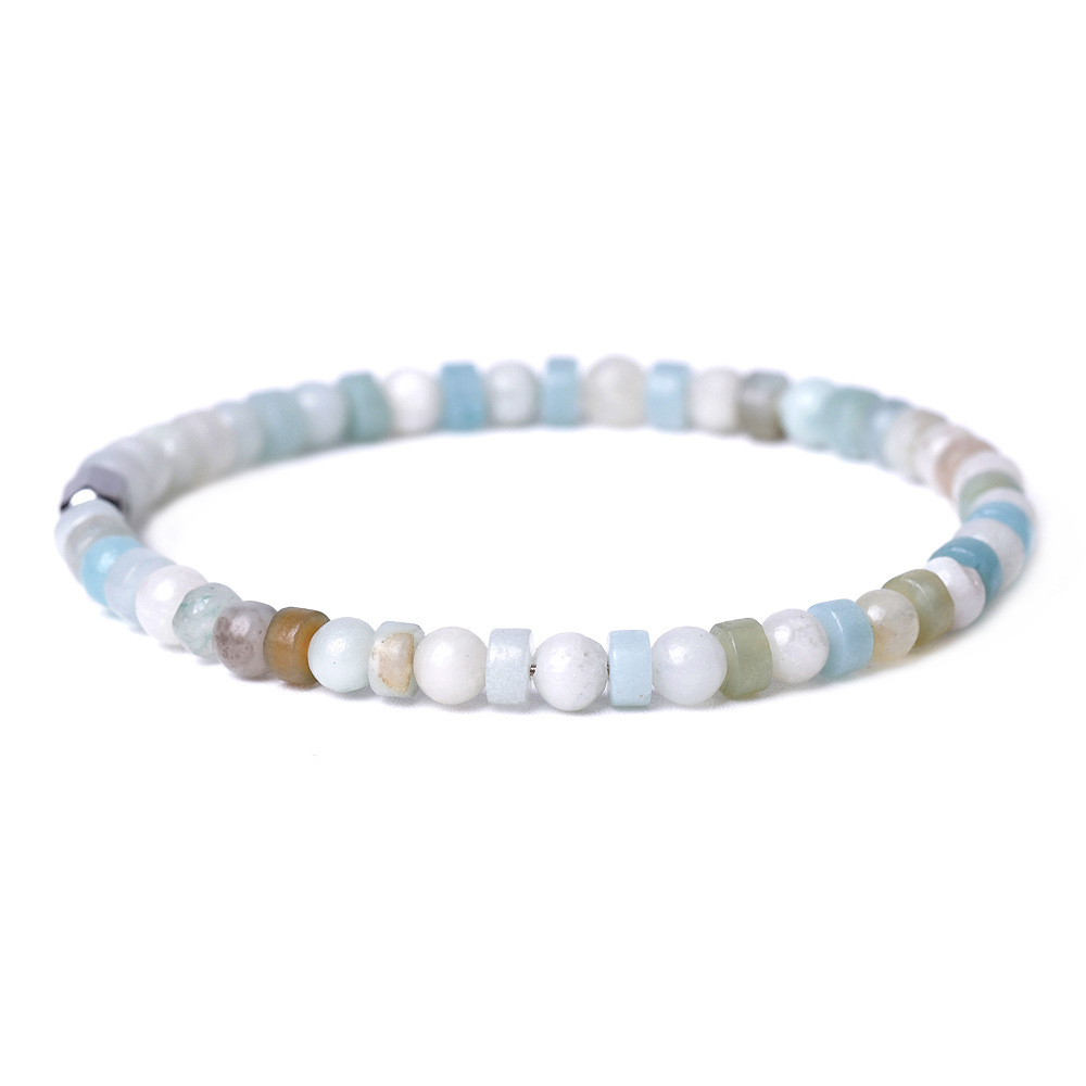 4MM Flat Spacer & Round Stone Beads Stretch Bracelet – Unisex Design for Women & Men