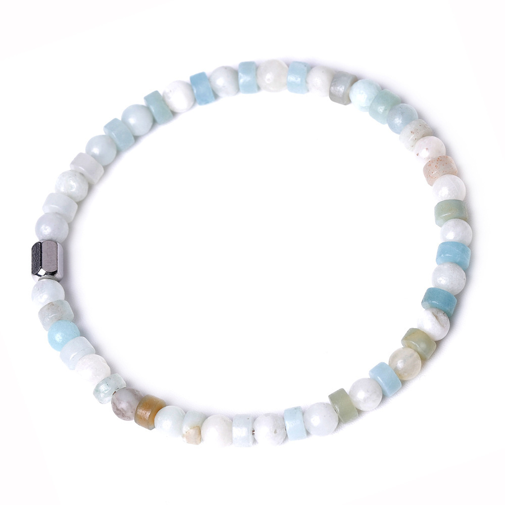 4MM Flat Spacer & Round Stone Beads Stretch Bracelet – Unisex Design for Women & Men