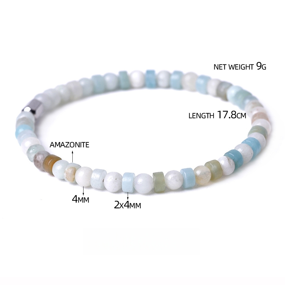 4MM Flat Spacer & Round Stone Beads Stretch Bracelet – Unisex Design for Women & Men